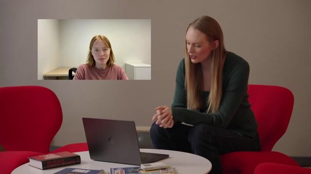 An official Tavus Griffin demo still showing a split-screen video call between a person and the generated persona in a bright office.